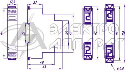 Рисунок 1 - Габаритные размеры реле РКН-1-2-15