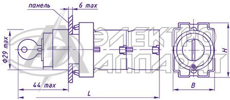 Рисунок 1г - Габаритные размеры выключателя КУ "М" (с замком)